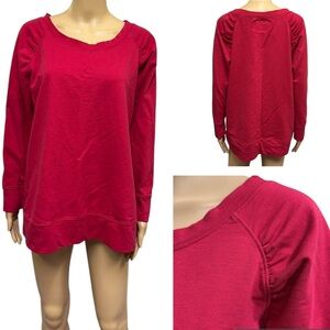 Avenue Knit Studio Red Ruched Shoulder Long Sleeve Lightweight Sweatshirt 18 20